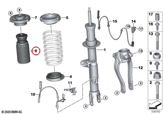 STOP di sospensione anteriore OEM 31306898833 per BMW G15, G16. BMW originale.