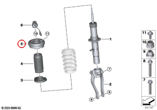 Supporto di spinta anteriore OEM 31307889543 per BMW M5 G90 e M5 Touring G99. Originale BMW.