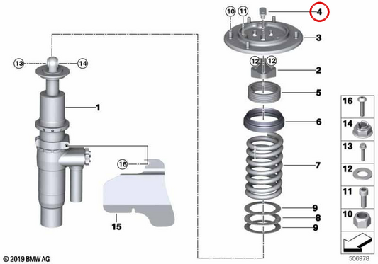Arandela calibrada OEM 31308431258 para BMW G11, G12, G30, G31, G32, G38, F90, F91, F92, F93. Original BMW.