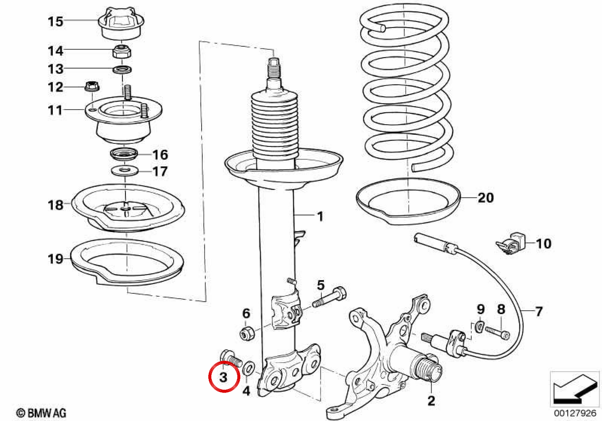 Tornillo hexagonal con arandela OEM 31311136465 para BMW E36, E34, Z3, E85, E86. Original BMW.