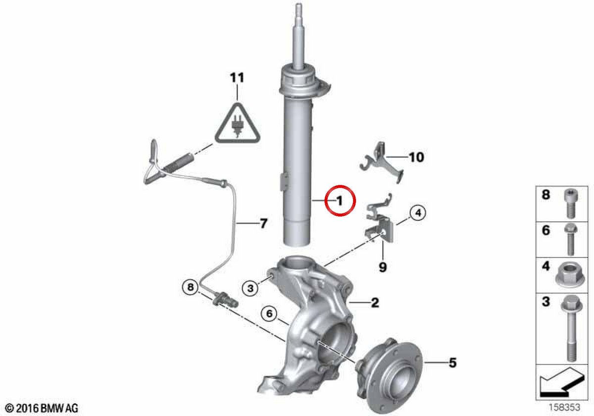 Left front shockwheat OEM 31312284013 for BMW E90, E91. Original BMW.
