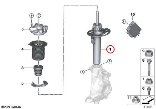 Left front shock absorber OEM 31315A04C37 for BMW G26. Original BMW.