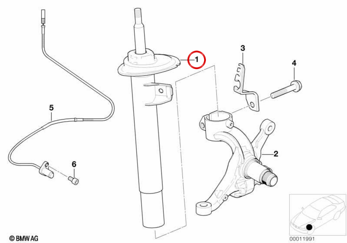 Assorbitore anteriore destro OEM 31316750792 per BMW E46. BMW originale.