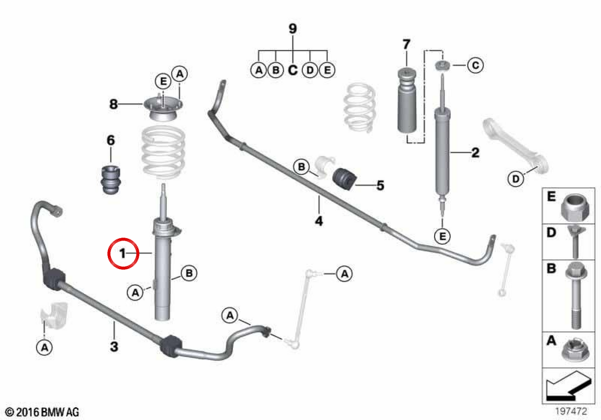 Amortecedor dianteiro esquerdo OEM 31316786003 para BMW E90, E91, E92, E93. BMW genuíno.