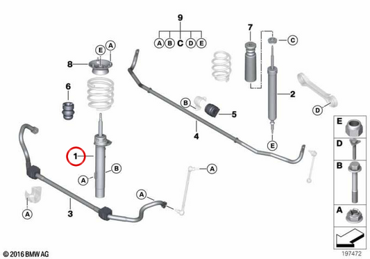 Assorbitore anteriore sinistro OEM 31316786027 per BMW E88. BMW originale.