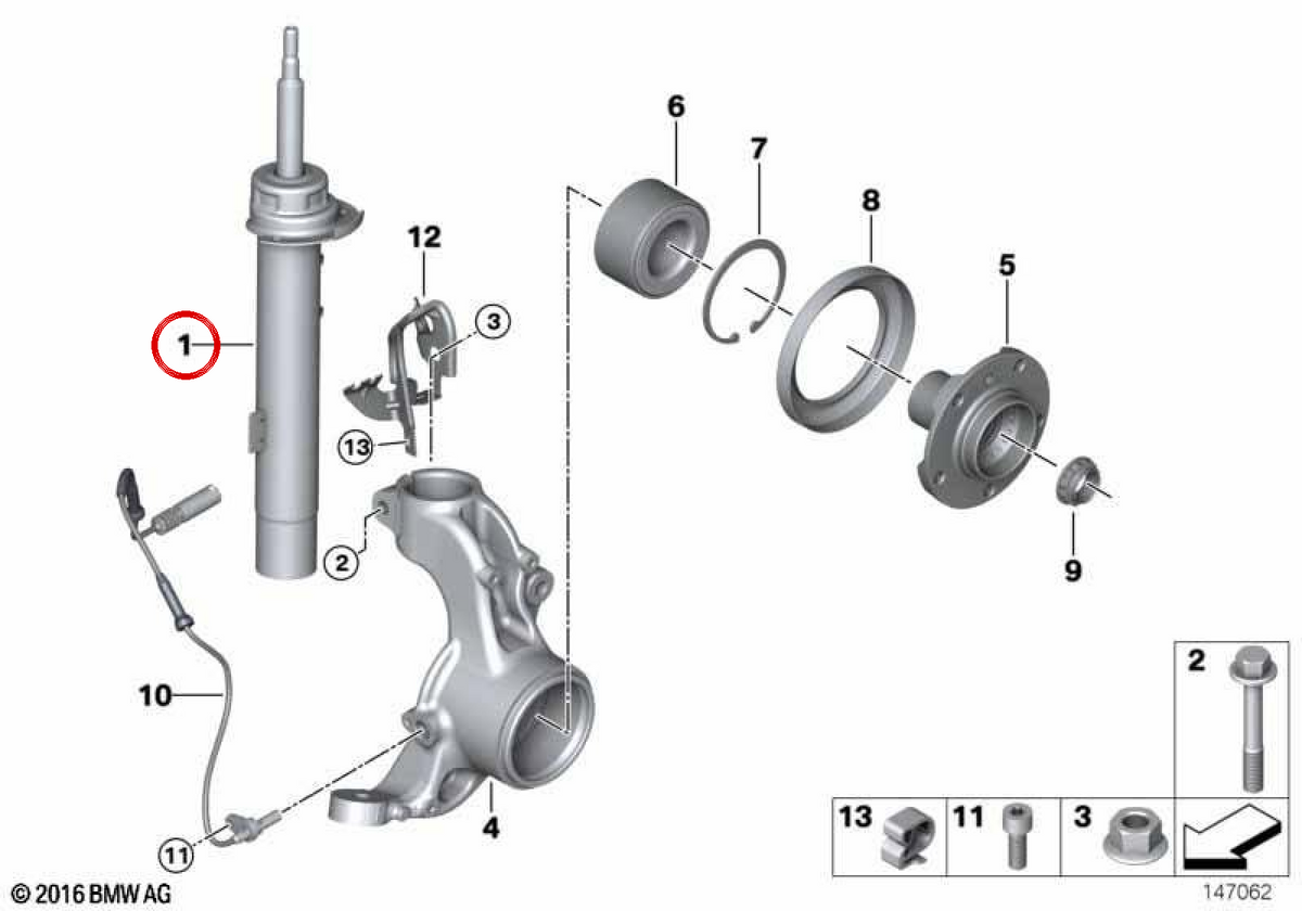 Left front shockwheat OEM 31316796467 for BMW E90, E91, E92. Original BMW.
