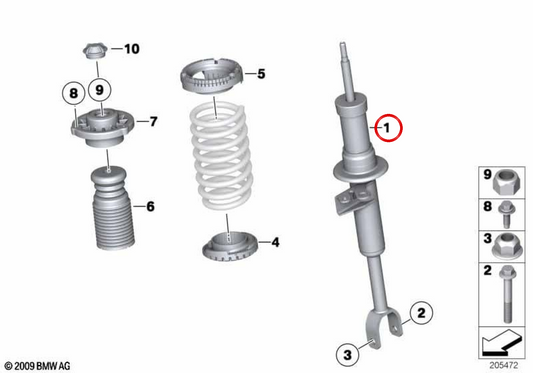 Muelle-amortiguador delantero derecho OEM 31316854958 para BMW Serie 6 F12 640d xDrive, 640i xDrive. Original BMW.