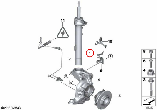 Shock shock anteriore sinistro OEM 31316855241 per BMW E84. BMW originale.