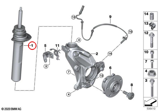 Amortecedor dianteiro direito OEM 31316867210 para MINI Countryman F60 e F60 LCI. MINI Original