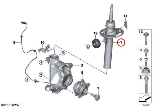 Amortecedor dianteiro esquerdo para BMW X3 G01, G01N, X4 G02 (OEM 31316871779). BMW genuíno