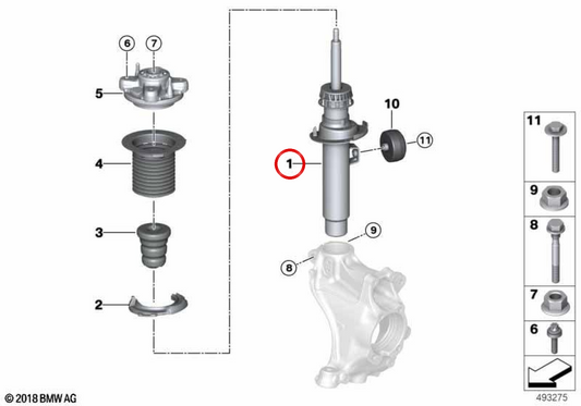 Amortiguador delantero izquierdo OEM 31316879191 para BMW G29. Original BMW.