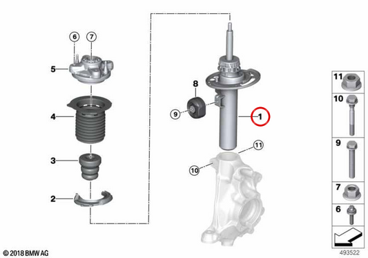 Muelle-amortiguador delantero derecho OEM 31316879360 para BMW Serie 3 G20 330e, 330e xDrive, 330eX... y más. Original BMW