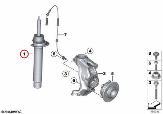 Jambe de force avant OEM 31316883327 pour BMW Série 4 Gran Coupé F36 et F36 LCI avec suspension M. Original BMW
