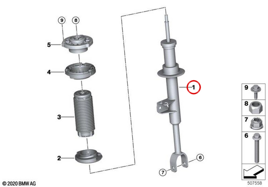Amortecedor dianteiro esquerdo OEM 31316896355 para BMW G30, G31. BMW genuíno.