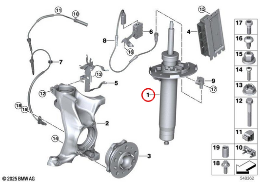 Shrope anteriore destra con EDC OEM 31318091350 per BMW G80, G82, G87. BMW originale.