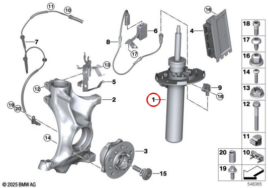 Amortecedor dianteiro esquerdo com EDC OEM 31318091359 para BMW G81. BMW genuíno.