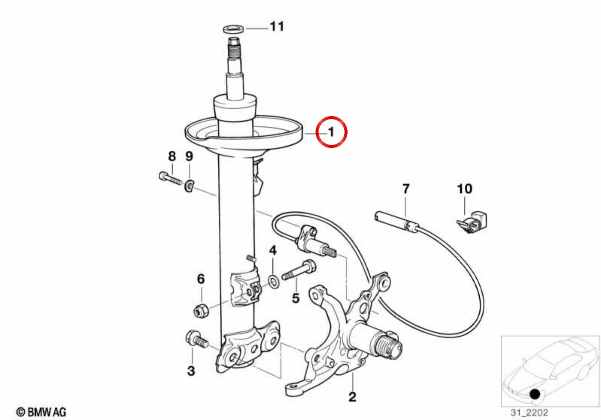 Right front shockwheat OEM 31322270228 for BMW E46. Original BMW.