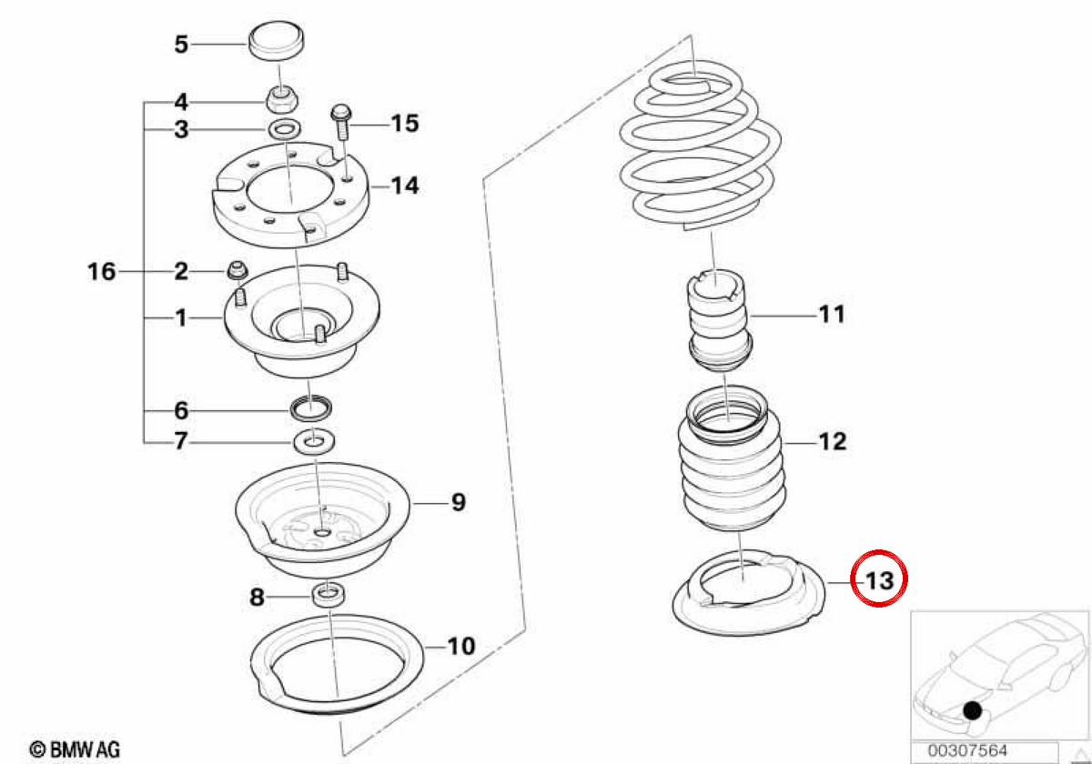Supporto a molo OEM inferiore 31331091864 per BMW E46, E39. BMW originale.