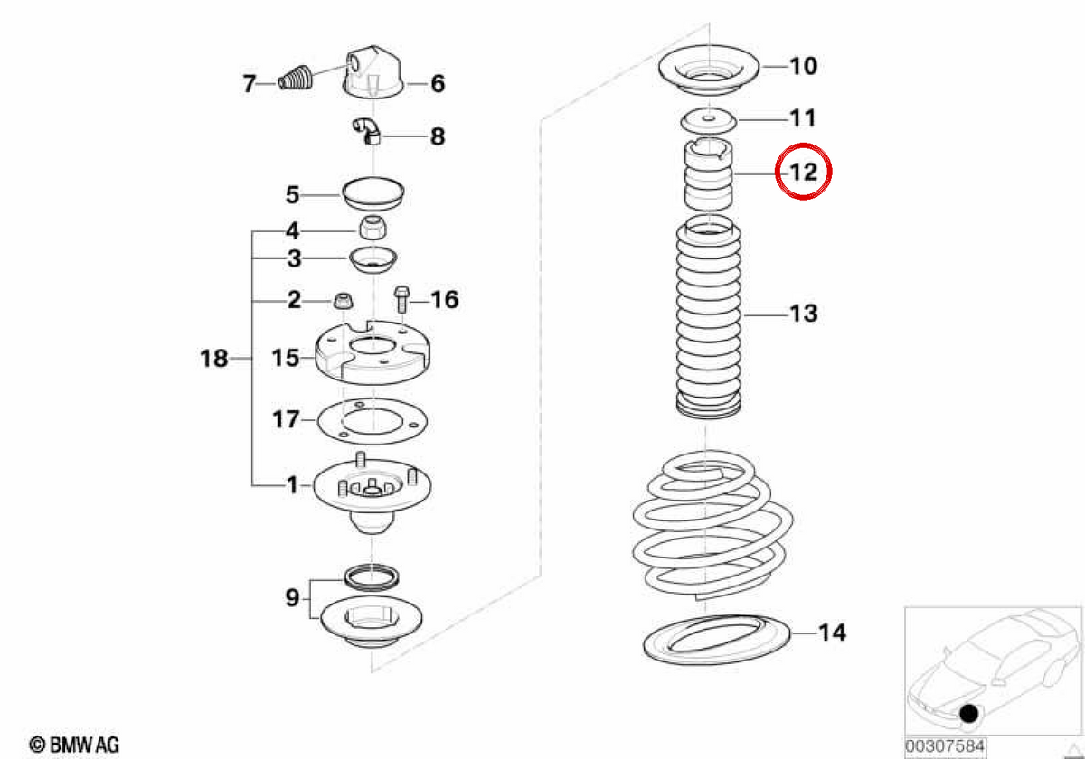 STOP di sospensione anteriore OEM 31331091887 per BMW E39, E38, E65, E66. BMW originale.