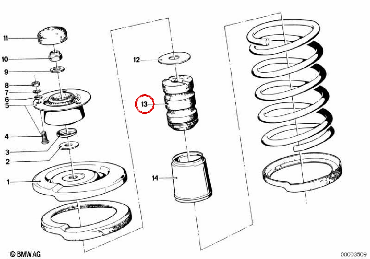 Assorbitore di shock anteriore OEM 31331117662 per BMW E21, E12, E24, E23. BMW originale.