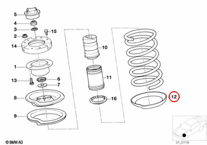 Unterer Feder -Isolator OEM 31331124322 für BMW E30, E36, E28, E34, E24, E32, Z1, Z3. Original BMW.