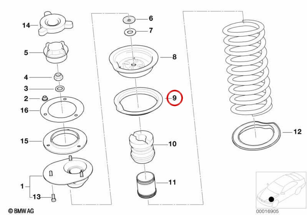Upper spring insulator OEM 3133227901 for BMW E36. Original BMW.