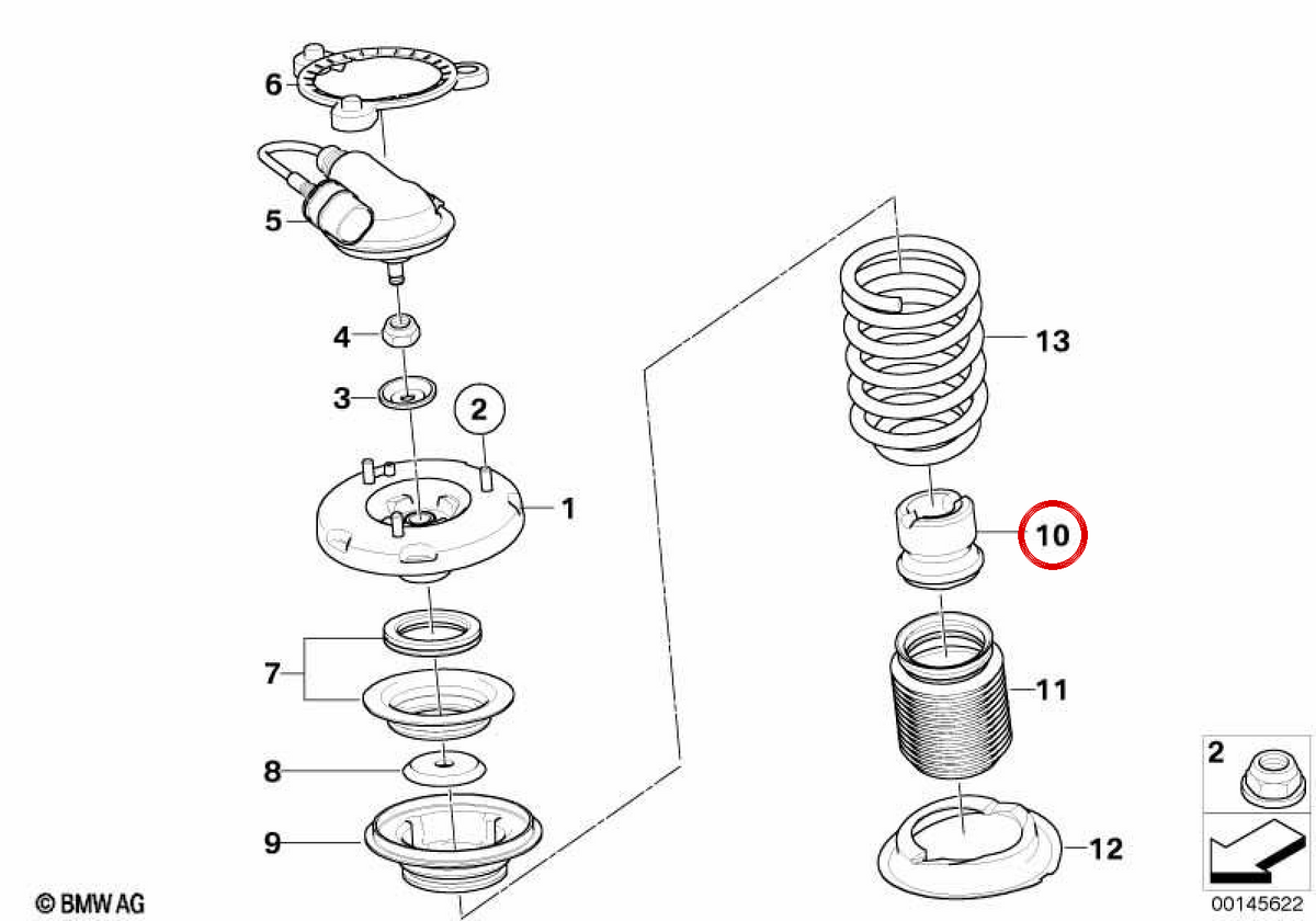 STOP di sospensione anteriore OEM 31332284082 per BMW E63, E64. BMW originale.