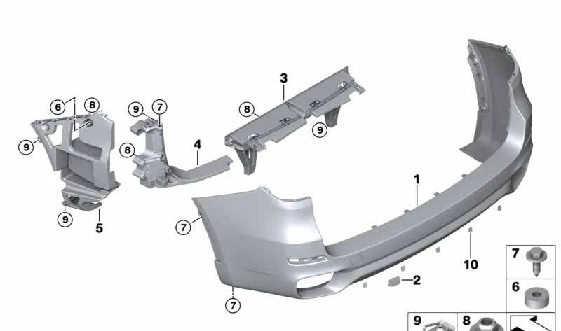 Parachoques trasero imprimado con sensores OEM 51128058060 para BMW X5 F15 {sDrive25d, xDrive25d, sDrive35i} (2013-2018). Original BMW.