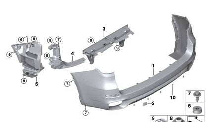 Parachoques trasero imprimado con sensores OEM 51128058060 para BMW X5 F15 {sDrive25d, xDrive25d, sDrive35i} (2013-2018). Original BMW.