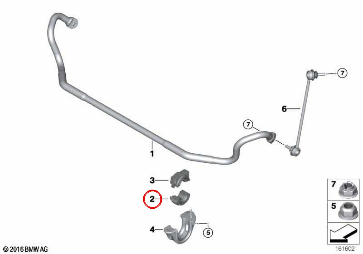 Silentblock Support Stabilisator OEM 31352283516 für BMW E82, E90, E92. Original BMW.