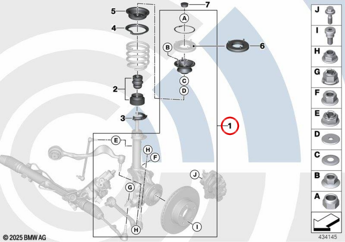 Soporte de copela OEM 31352405878 para BMW E81, E82, E87, E88, E90, E91, E84. Original BMW.