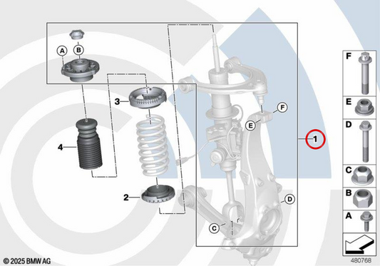 Supporto Dome OEM 31352451331 per BMW F10, F11, F06, F07. BMW originale.