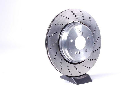 Right perforated ventilated brake disc for BMW E60, E61N, E63, E64 (OEM 34212282808). Original BMW