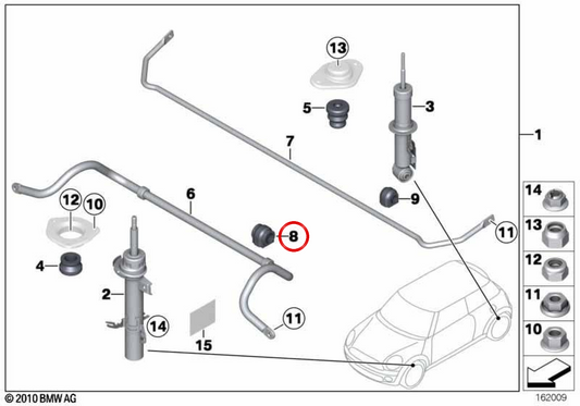 Gummistütze für Frontstabilisator OEM 31356758302 für MINI R50, R53, R56, Clubman R55, Cabrio R52, Coupé R58... und mehr. Originaler MINI.