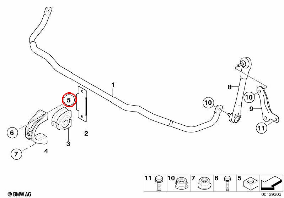 Tuerca cuadrada OEM 31356763094 para BMW E60, E61, E63, E64. Original BMW.