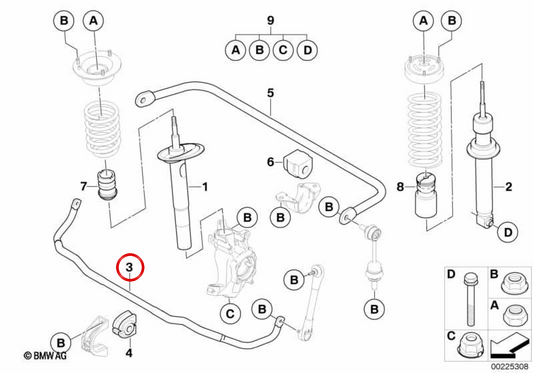 Bar du stabilisateur avant OEM 31356764111 pour BMW E60, E61, E63, E64. BMW d'origine.