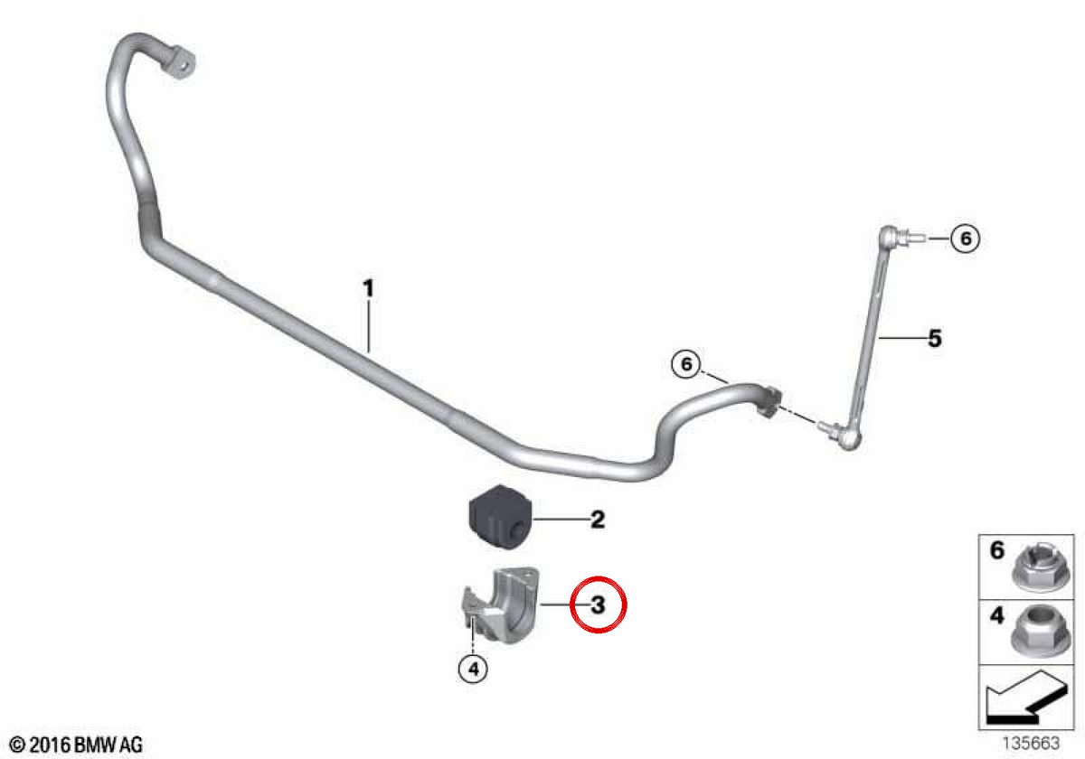 OEM vordere Stabilisatorhalterung 31356768828 für BMW E81, E87, E90, E60, Z4 E89... und mehr. Original BMW.
