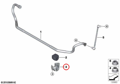 OEM vordere Stabilisatorhalterung 31356768828 für BMW E81, E87, E90, E60, Z4 E89... und mehr. Original BMW.
