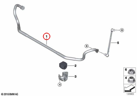 STABILIZER BAR WITH SILENTBLOCKS FRONT OEM 31356796307 FOR BMW E93. Original BMW.