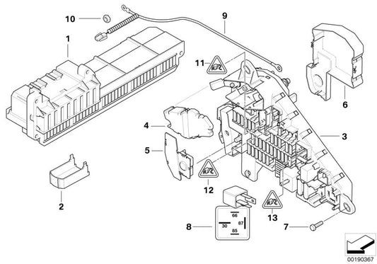 Tapa protectora distribuidor eléctrico OEM 61146906599 para BMW E60, E60N, E61, E61N, E63, E63N, E64, E64N. Original BMW.