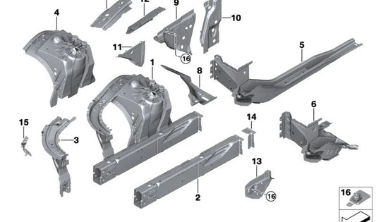 OEM right front suspension support 41007329874 for BMW F90, F90N, G30, G30N, G31, G31N, G60, G61, G68, G90, F91, F92, F93, G14, G15, G16. Original BMW.