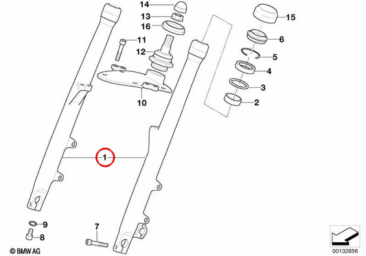 Tube coulissant gauche OEM 31422332909 pour motos BMW R850C, R1200C, R1200C Independent. BMW Motorrad d'origine.
