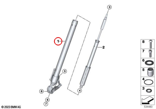 Tubo deslizante direito do OEM 31425A6D172 para motocicletas BMW R Nine (KR3) e muito mais. BMW Motorrad original.