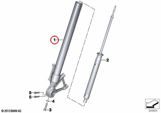 Stelo destro OEM 31425A79CC2 per moto BMW M 1000 XR. Originale BMW Motorrad.