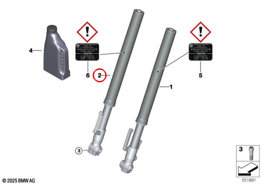 Barra de suspensão dianteira direita (garfo) OEM 31425B32FF5 para BMW Motorrad F900R, F900XR. Originais BMW Motorrad.