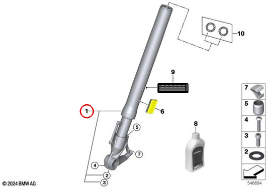 DORADO FORK DESTRA FORK OEM 31427105374 per motociclette BMW R Ninenet (10/2022–03/2025). BMW MOTORAD originale.