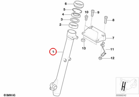 Tubo scorrevole sinistro OEM 31427678481 per BMW F 650 GS, F 650 GS Dakar, G 650 GS... e altro ancora. BMW Motorrad originale.