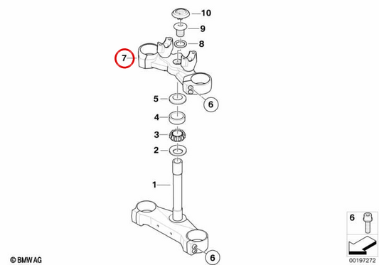 Pont de fourche supérieur OEM 31427724538 pour motos BMW F800R (K73). BMW Motorrad d'origine.