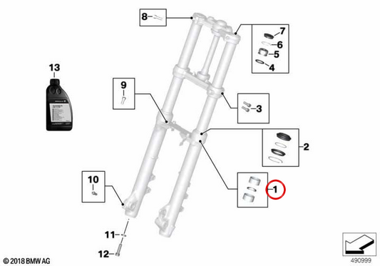 Juego de casquillos deslizantes OEM 31428358445 para motos BMW F750GS, F800GS. Original BMW Motorrad.