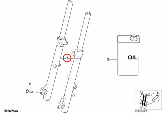 Silberner rechter Gabelarm OEM 31428520348 für BMW F 650 GS, GS Dakar, G 650 GS. Original BMW Motorrad.